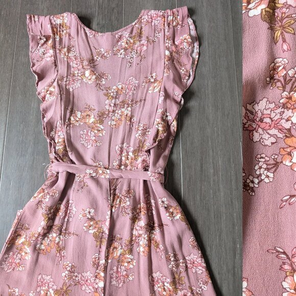 Xhilaration, Mauve Floral Cropped Jumpsuit with Ruffles, Vneck, Size S - Picture 8 of 14